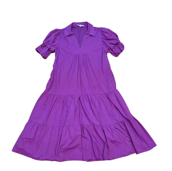 ENGLISH FACTORY TIERED‎ PUFF SLEEVE DRESS PURPLE M - Picture 2 of 15